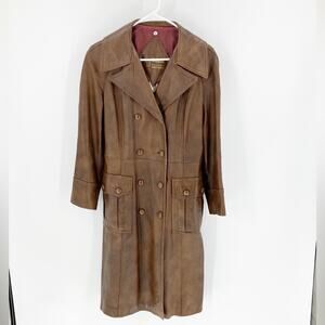 Vintage Marquis of London faux Leather Trench Coat Wing Collar size L mob 70s